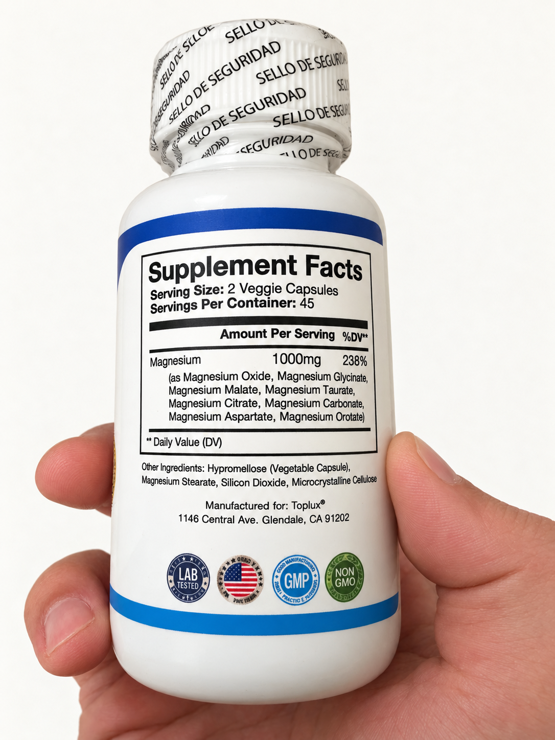 Etiqueta e información nutricional de Toplux Magnesium Complex