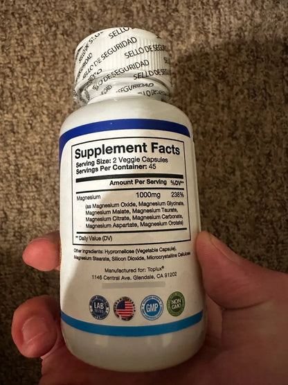 Frasco de Toplux Magnesium Complex 1000mg, 90 cápsulas vegetales