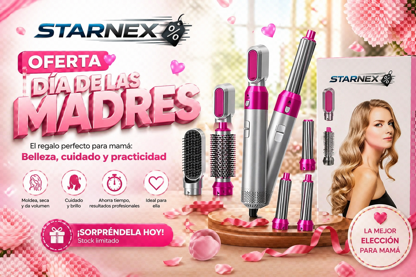 Kit Styler Pro 5-en-1: Secado y Ondas de Salón en Casa